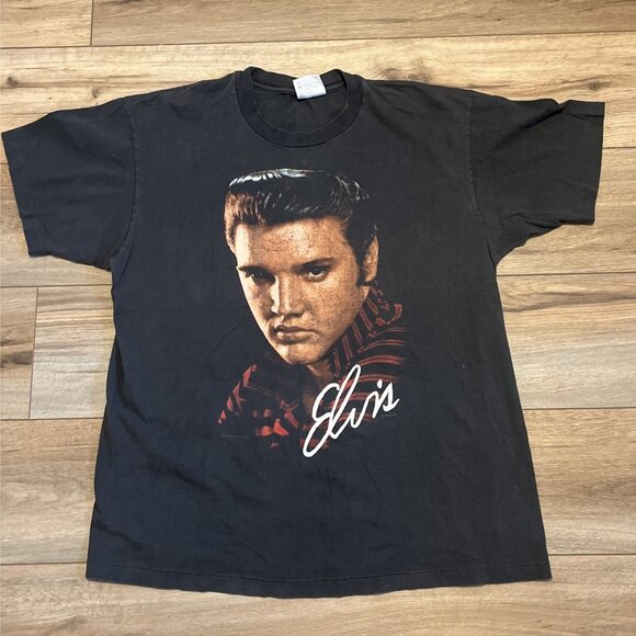 VTG 1990 Elvis Presley Winterland Graphic T Shirt Adult SZ XL Black 90s Music - Picture 1 of 12